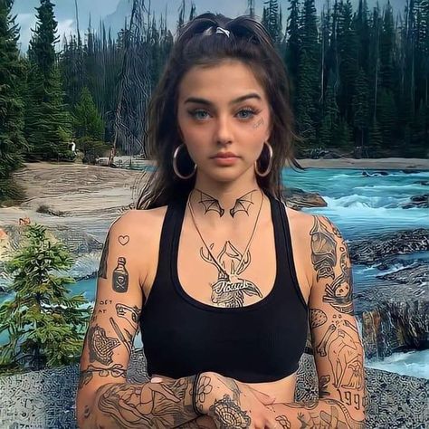 Female Face Tattoo Design, Keaton Belle, Bullet Crafts, Grunge Tattoo, Tattoed Women, Dainty Tattoos, Dope Tattoos, Beauty Tattoos, Biker Girl