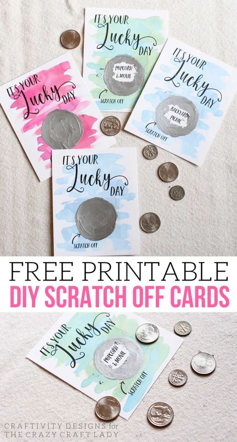 It's Your Lucky Day! Free DIY Scratch Off Cards - The Crazy Craft Lady Diy Scratch Off Cards, Diy Scratch Off, Scratch Off Tickets, Scratch Off Cards, Ticket Template, Card Templates Free, Scratch Card, Diy Templates, Cadeau Diy