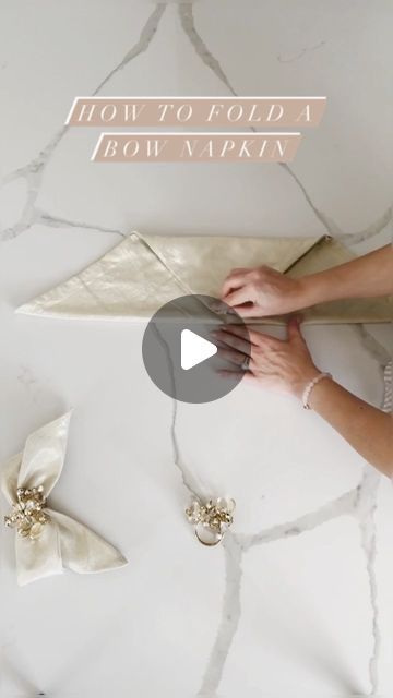 How To Fold Cloth Napkins With Rings, Square Napkin Folding Ideas, How To Fold A Napkin With A Ring, Satin Napkin Folding Ideas, Bow Napkin Folding, Ribbon Napkin, How To Fold Napkins, Bow Napkin, Fancy Napkin Folding