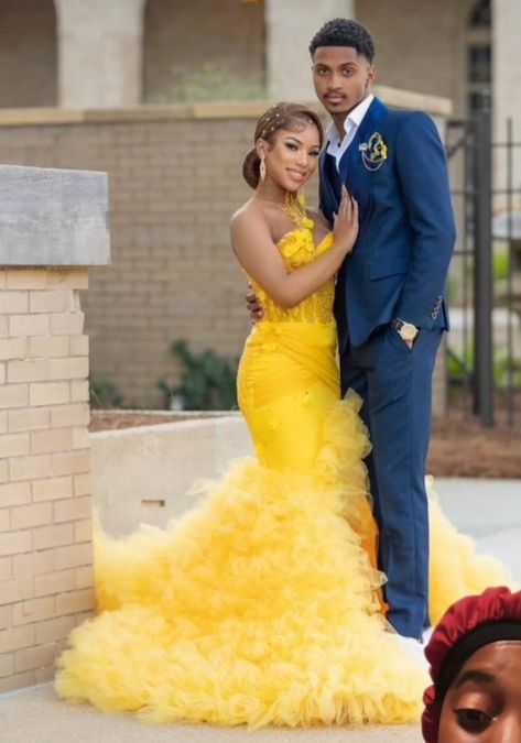 Prom Yellow Dress Couple, Yellow Prom Dress Couple, Interracial Prom, Prom Pact Disney+, Yellow Prom Dresses Beauty And The Beast, Funny Self Love Quotes, Disney Prom, True Heart, Wedding Shoots