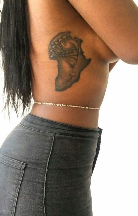 African Map Tattoos For Women, Afrolatina Tattoos, Tattoo On Torso For Women, Sierra Leone Tattoo Ideas, Quote Tattoos Black Women, African Map Tattoo Ideas, Caribbean Tattoo Ideas For Women, Africa Continent Tattoo, Map Of Africa Tattoo