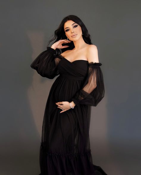 Maternity Shoot Dress, Tulle Maternity Dress, Black Floor Length Dress, Maternity Evening Dress, Maternity Black Dress, Sweetheart Top, Bridal Shower Outfit, Maternity Gown, Mommy To Be