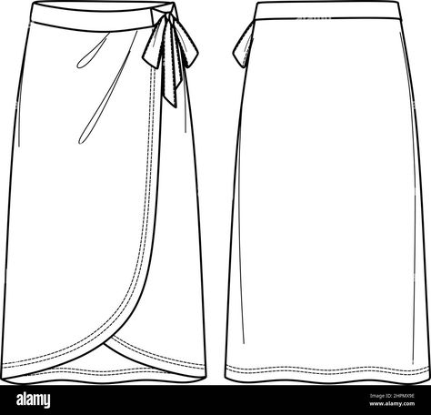 Technical Drawing Skirt, Skirt Technical Drawing, Maxi Skirt Fashion, Mood Board Fashion Inspiration, Knot Skirt, Maxi Wrap Skirt, Mini Skirt Fashion, Long Wrap Skirt, Flare Maxi Skirt