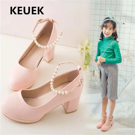 Shoes Girls Style Fashion, Kid High Heels, Ariel Halloween Costume, Baby Leather Shoes, High Heels Pink, High Heels For Kids, School Performance, Kids Heels, Shoes Princess