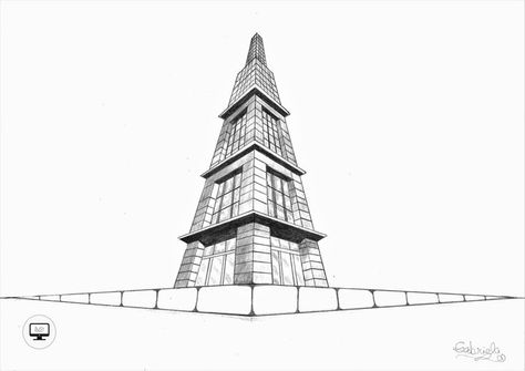 A Building in 3 Point Perspective 3 Point Perspective Building, Perspective Building, 3 Point Perspective, Point Perspective, Eiffel Tower, Tower, Building, Drawings, Design