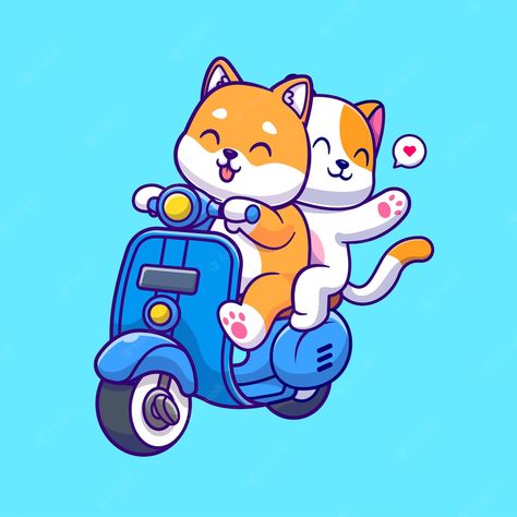 Illustration Job, Train Cartoon, Riding Scooter, Logo Cat, Auto Sticker, Cat Riding, Cute Shiba, Panda Lindo, Animal Doodles