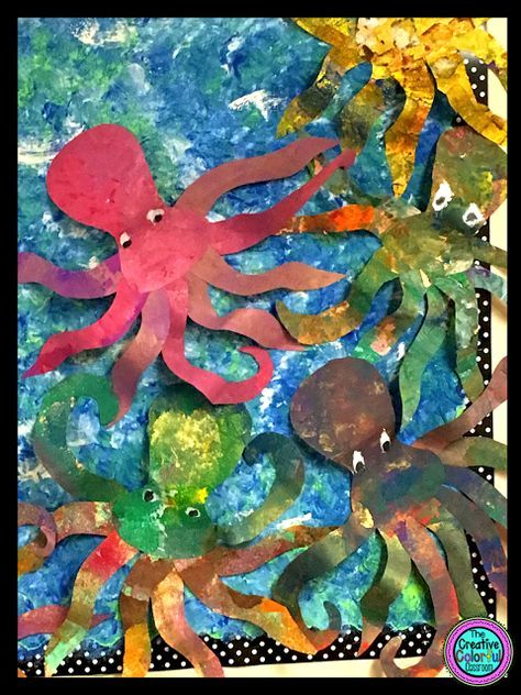 Octopus Art Project! Octopus Art Project, Ocean Art Projects, Octopus Crafts, Ocean Theme Preschool, Ocean Projects, Kindergarten Art Projects, Summer Math, Ocean Activities, Octopus Art