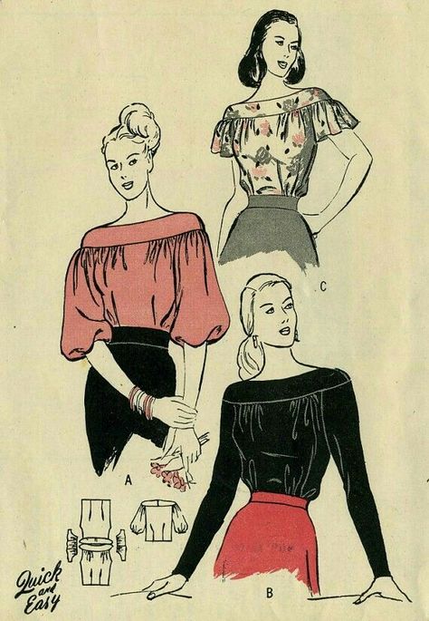 Neckline Sewing, 1950s Sewing Patterns, Patron Vintage, Sewing Blouses, Vintage Fashion 1950s, Vintage Dress Patterns, Fashion 1950s, Blouse Pattern Sewing, Retro Mode