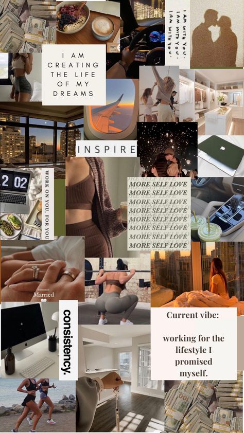 Vision Board Wallpaper Collage | Mindset | Inspirational Wallpaper Daglig Motivation, Creative Vision Boards, Vision Board Collage, Board Wallpaper, Vision Board Examples, Quotes Dream, Now Quotes, Digital Vision Board, Vision Board Images