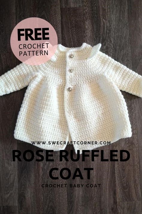 This is the Rose ruffled coat pattern. In this post you will learn how to crochet this kids coat super cute for any little girl. I designed this pattern a few years back for my then three year old daughter. It was perfect for the cool fall days and she looked so cute in it, Crochet Baby Sweater Pattern, Crochet Baby Jacket, Kids Crochet Pattern, Newborn Crochet Patterns, Crochet Baby Sweaters, Crochet Baby Sweater, Baby Sweater Patterns, Baby Crochet Patterns Free