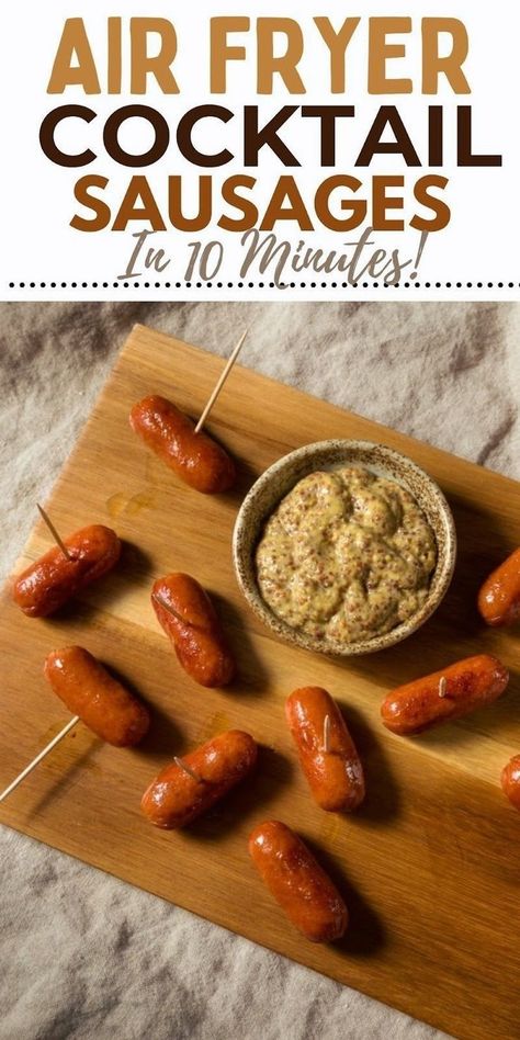 These bite-sized Air Fryer Cocktail Franks are crispy, juicy, and bursting with flavor. Cooking them in the air fryer or Ninja Foodi gets them cooked and ready to serve in just 10 minutes or less! Serve them as a holiday appetizer or a game day treat for the Super bowl! Protein Appetizers, Cocktail Franks, Cocktail Sausages, Creative Breakfast, Protein Packed Snacks, Healthy High Protein Meals, Holiday Appetizer, Healthy Food Options, Ninja Foodi