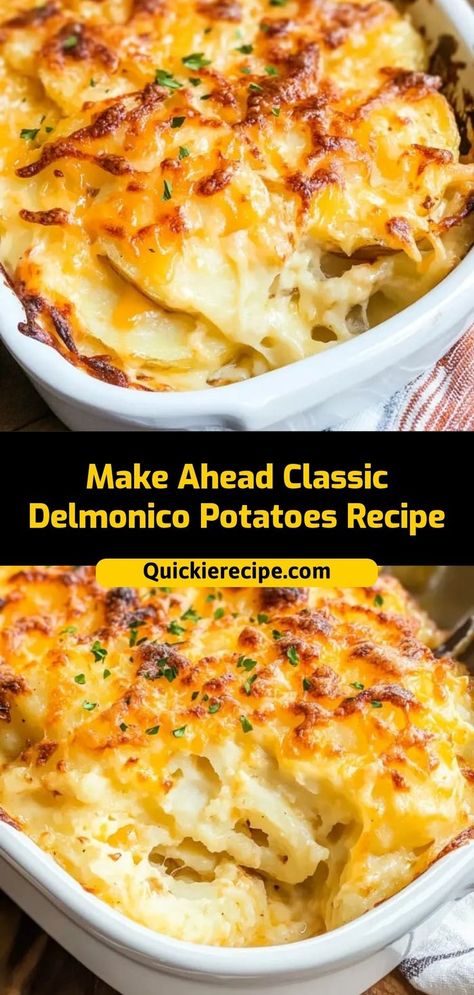 These Classic Delmonico Potatoes are rich, creamy, and perfect for make-ahead meals. Made with potatoes, cheese, and a creamy sauce, they’re a classic side dish for any holiday or special dinner. Ingredients: 4 cups potatoes, cubed and cooked 2 cups heavy cream 1 cup shredded cheddar cheese 1/4 cup butter A creamy, cheesy potato dish that’s always a crowd-pleaser Cheesy Potatoes With Sour Cream, Best Delmonico Potatoes, Sliced Cheesy Potatoes, Potato Side Dishes Make Ahead, Best Cheese Potatoes Casserole, Make Ahead Cheesy Scalloped Potatoes, Cheesy Diced Potatoes Baked, Baked Potato Rounds With Cheese, Potatoes With Sour Cream And Cheese