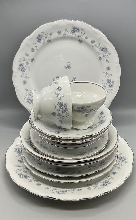 Excited to share this item from my #etsy shop: Vintage Johann Haviland Bavaria Germany“Blue Garland “ 7 Piece Place Setting Dinner Set for 2 ( 14 Pieces) #blue #birthday #mothersday #silver #ceramic #cerealbowls #teacups #saucers #fruitbowls