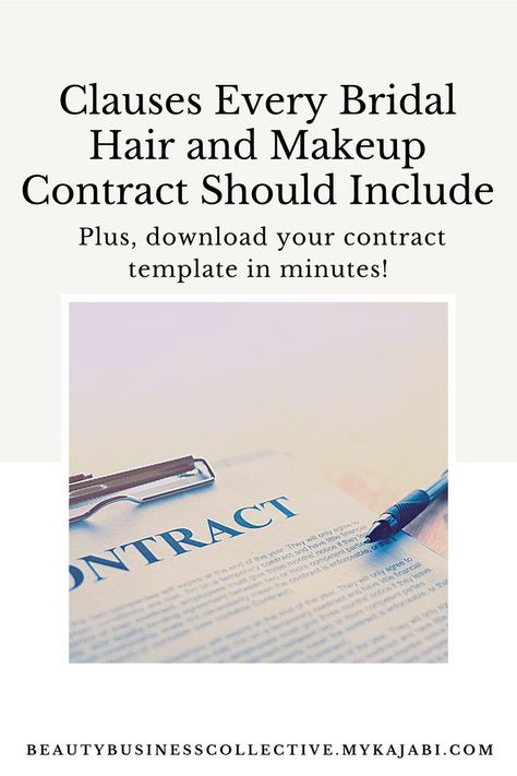 What to include in your wedding hair and makeup contract for booking brides. Plus, download your contract template in minutes! #hairstylist #makeupartist #weddinghair #weddingmakeup #brides #weddingbusiness Makeup Contract, Wedding Contract, Bridal Hairstylist, Bridal Business, Contract Template, Wedding Business, Bride Makeup, Hair Studio, Bridal Hair And Makeup