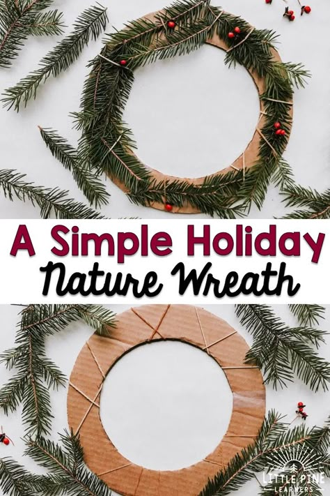 Try making this simple and adorable holiday wreath for kids! This nature craft features real pine branches and cardboard, making it a great eco-friendly Christmas craft or gift. Kids will love making their wreaths while working on fine motor skills. Christmas Wreath For Kids, Classic Holiday Decor, Eco Christmas, Christmas Wreaths Ideas, Nature Craft, Eco Friendly Christmas, Diy Christmas Wreaths, Wreaths Ideas, Pine Branches