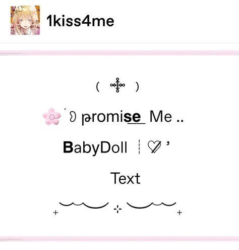 (੭˃̵ᴗ˂̵)੭ 𝟭𝗸𝗶𝘀𝘀𝟰𝗺𝗲 ࣪₊♡ Soft Words Aesthetic, Cute Text Icon, Cute Fonts Alphabet Cursive, Cute Fonts Alphabet Bubble, Cute Fonts Alphabet Doodles, Symbols Aesthetic, Aesthetic Symbols, Cute Fonts Alphabet, Font Sets