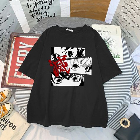 T-shirt Aesthetic, Anime Tshirt Outfit, Anime T Shirts Outfit, Cute Tshirt Designs Graphic Tees, Anime Shirt Outfit, Kawaii Demon Slayer, Demon Slayer Tshirt, Anime Shirt Design, Kawaii Demon