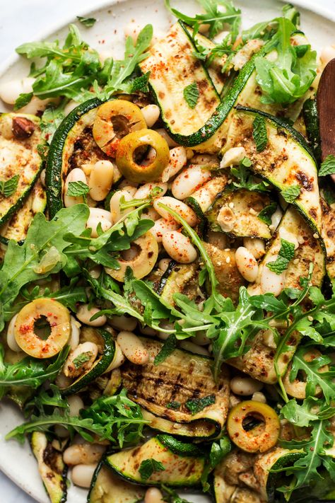 Grilled zucchini salad - Lazy Cat Kitchen Grilled Zucchini Salad, Bring To A Bbq, Vegetarian Grilling, Lazy Cat Kitchen, Zucchini Feta, Cat Kitchen, Zucchini Salad, Grilled Zucchini, Grilled Pizza