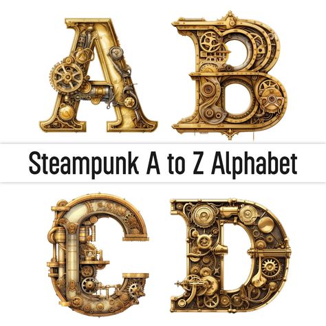 Steampunk Alphabet, Steampunk Clipart, Virtual Families, Journal D'art, 2 House, Letters Png, Doodle Letters, Alphabet Fonts, Printable Alphabet