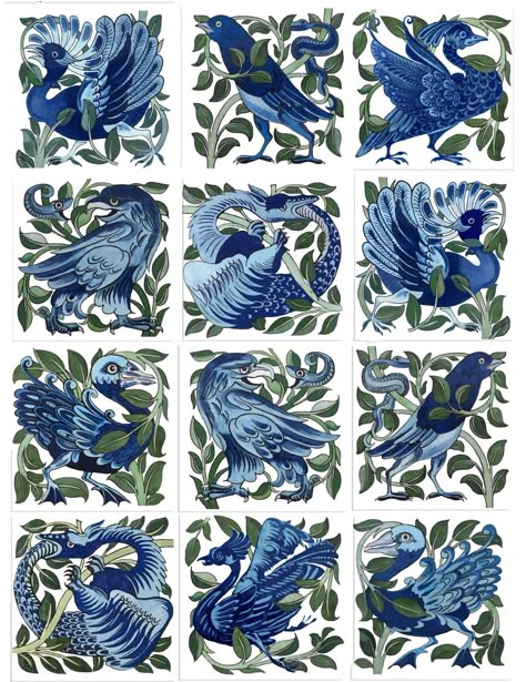 Persian Garden, Art Nouveau Tiles, Kitchen Backsplashes, Bird Motif, Pre Raphaelite, Black And White Drawing, White Tiles, Medieval Art, Arts And Crafts Movement