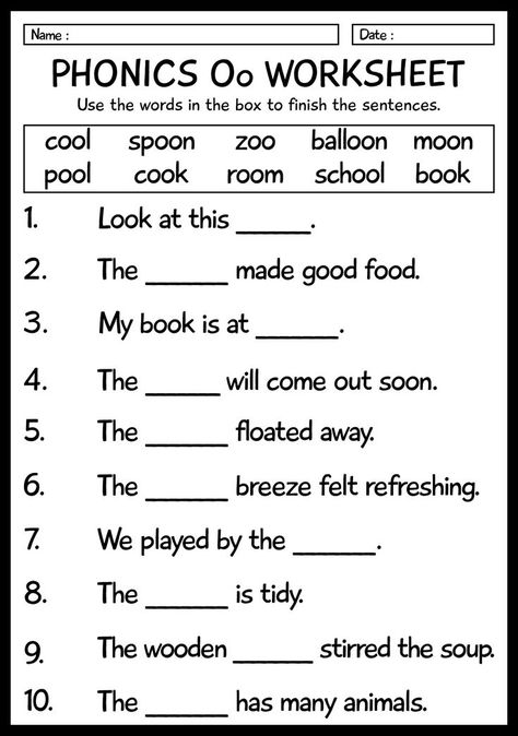 Help your first graders practice phonics with engaging Oo words worksheets! Develop their reading and spelling skills while having fun with these interactive activities. Get your hands on these valuable resources and boost your child's learning journey. #PhonicsPractice #FirstGradeLiteracy #OoWordsWorksheets #phonicswords Phonics Reading Activities, Oo Sound, Worksheets For First Grade, Oo Words, Worksheets For Class 1, Word Family Activities, English Grammar For Kids, Grammar For Kids, First Grade Phonics