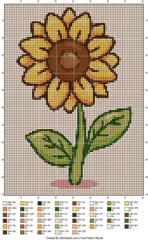 Sunflower Pixel Art Grid, Sunflower Alpha Pattern, Sunflower Pixel Art, Cross Stitch Fonts, Pixel Crochet, Pixel Art Grid, Pola Sulam, Cross Stitch Patterns Flowers, Pixel Art Design