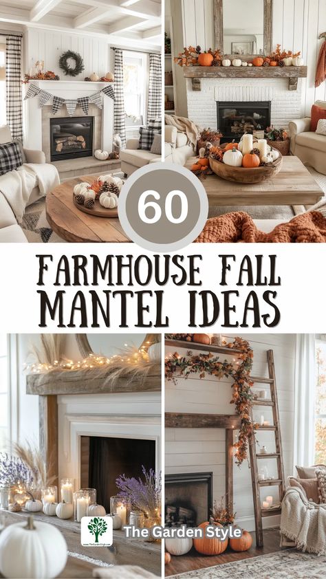 Rustic Mantle Decor With Tv, Fall Farmhouse Fireplace Decor, Fall Wreath Over Fireplace, Pumpkin Mantel Decorating Ideas, Decorating A Fall Mantle, Mirror On Fireplace Mantel Farmhouse, Joanna Gaines Fall Decor, Fall Mantel Decorating Ideas Farmhouse, Fall Decor For Fireplace Mantel With Tv