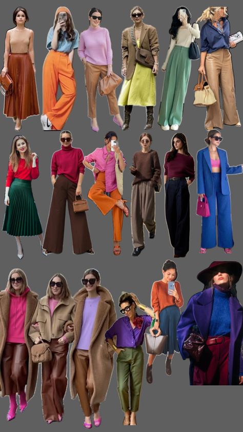 Fall Color Combinations Outfit Ideas, Colour Combination For Clothes, Fall Outfit Color Palette, Winter Color Palette Clothes Outfit Ideas, Winter Color Palette Clothes, Funky Color Palette, Colorful Winter Outfits, Fall Color Combinations, 2024 Colors