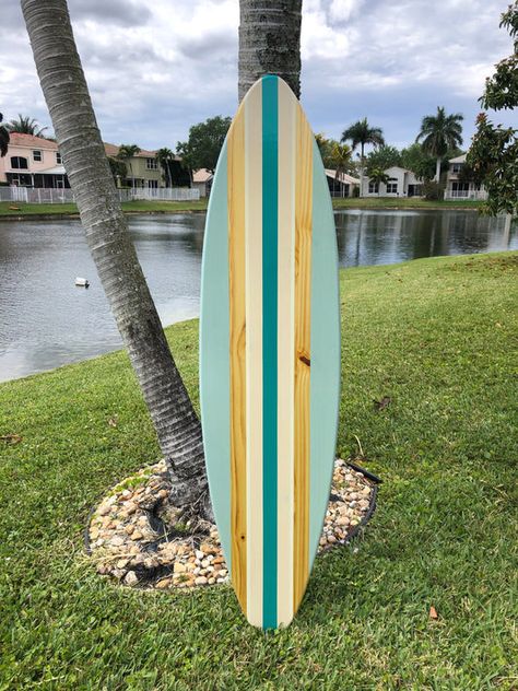 Surfboard Decoration, Surfboards Artwork, Wood Surfboard, Surfboard Decor, Surfboard Wall Art, Woodgrain Pattern, Surfboard Wall, Surf Decor, Tropical Home Decor