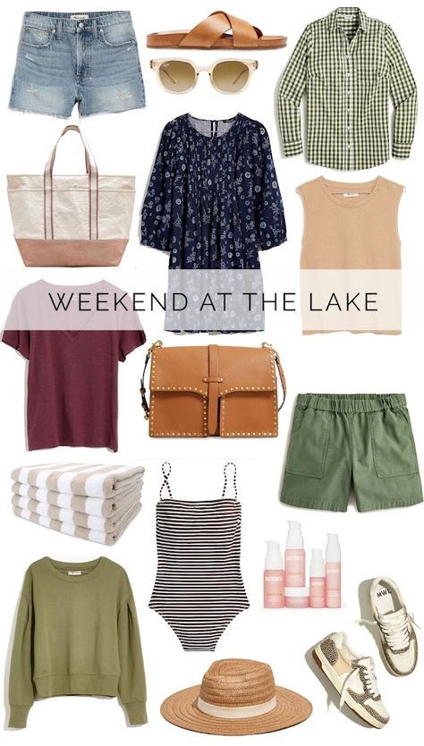 jillgg's good life (for less) | a west michigan style blog: what to pack: weekend at the lake! Lake Michigan Outfits, Weekend Lake Trip Outfits, Lake House Outfits Summer Casual, Lake Attire Style Summer Outfits, Weekend At The Lake Outfit, Lake Weekend Outfit Summer, Lake House Vacation Outfits, Big Bear Outfit Summer, Cottage Weekend Outfits