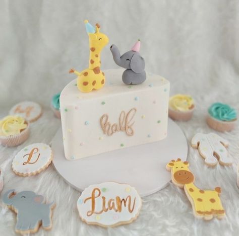 Half Way To One Birthday Cake, Birthday Cake 6 Months, Half To One Birthday Cake, Half A Birthday Ideas, Half Bday Cake Ideas, Half 6 Months Birthday Cake, Half Cakes Ideas, 6month Birthday Cake, Half Way To One Boy Ideas