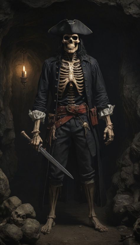 skeleton dressed as a pirate, digital painting Pirate Concept, Zombie Pirate, Skeleton Woman, Skeleton Pirate, Pirate Stuff, Pirate Skeleton, Sea Pirates, Skeleton Dress, Dead Zombie