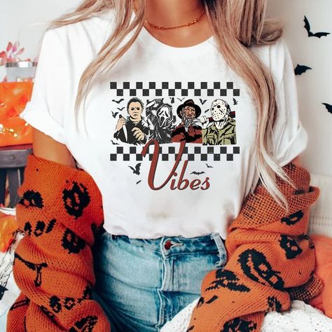 Retro Halloween Shirt, Horror Halloween Shirts, Spooky Vibes Shirts Friday The 13th Shirt, Halloween Shirt Design, T-shirt Print Design, Halloween Shirts Kids, Halloween Graphic Tees, Horror Halloween, T Shirt Art, Shirt Print Design, Halloween Shirts