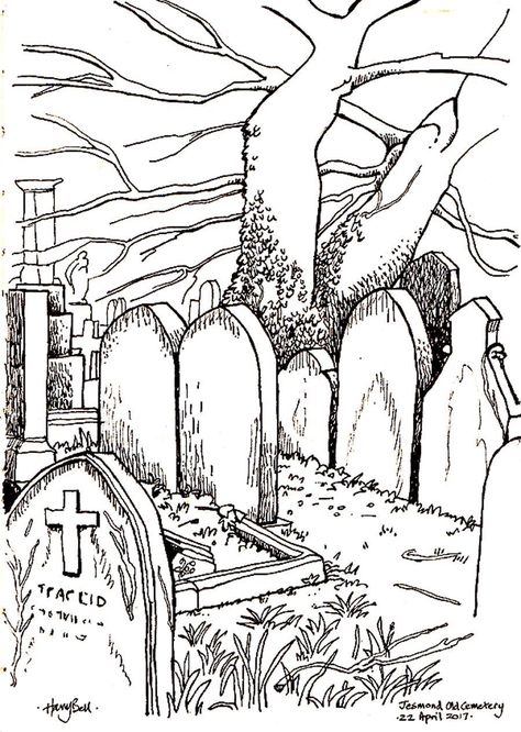 Jesmond Old Cemetery (0.8 marker in A4 sketchbook) Graveyard Coloring Page, Cemetery Sketch Drawings, Grave Yard Drawing, Cemetery Sketch, Graveyard Sketch, Cemetery Picnic, Cemetery Drawing, Tombstone Drawing, Graveyard Drawing