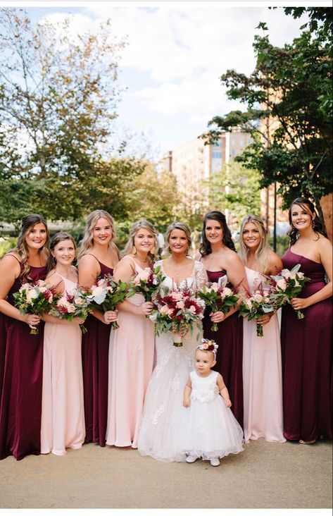 Blush And Wine Bridesmaid Dresses, Wine And Blush Bridesmaid Dresses, Blush And Burgundy Bridesmaid Dresses, Burgundy And Pink Bridesmaid Dresses, Burgundy And Blush Bridesmaid Dresses, Rosewood Wedding Color, Shades Of Pink Bridesmaid Dresses, Burgundy And Pink Wedding, Rose Pink Bridesmaid Dresses