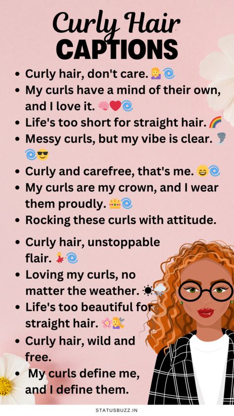 Best Curly Hair Captions And Quotes For Instagram | StatusBuzz Piercing Captions, Curly Hair Quotes Instagram, Curly Hair Captions For Instagram, Curly Hair Captions, Hair Captions, Curly Hair Quotes, Curly Hair Pictures, Festival Quotes, Aesthetic Captions