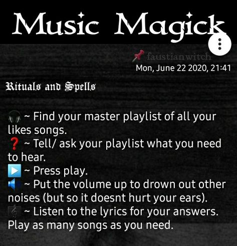 A small ritual to perform in your daily life using music! ♡ Music Witch Spells, Witch Birthday Ritual, Music Witchcraft, Quick Spells, Witchy Posters, Music Witch, Art Witchcraft, Pumpkin Plant, Pagan Magick