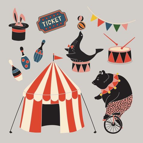 Circus Cute Illustration, Circus Elephant Illustration, Cute Circus Illustration, Vintage Circus Illustration, Circus Graphic Design, Circus Art Illustration, Circus Tent Illustration, Fair Illustration, Carnival Animals