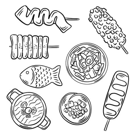 Vector set of hand drawn korean food lin... | Premium Vector #Freepik #vector #noodle-icon #noodle #bowl #ramen Food Drawing Korean, Korea Food Drawing, Korean Food Doodle, Food Illustrations Vector, Ramen Noodle Drawing, Food Illustration Art Graphics, Korean Food Drawing, Korea Doodle, Noodle Drawing