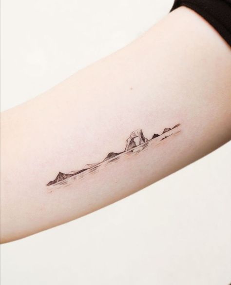 Lake Reflection Tattoo, River Line Tattoo, Lake Landscape Tattoo, Horizon Line Tattoo, Landscape Line Tattoo, Lake Inspired Tattoo, Horizontal Line Tattoo, River Tattoo For Women, Shoreline Tattoo