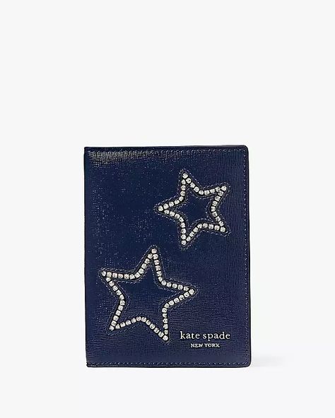 Starlight Patent Saffiano Leather Passport Holder | Kate Spade New York Cute Passport Holder, Passport Holder Aesthetic, Cute Card Holder, New Passport, School Bag Essentials, Kate Spade Card Holder, Leather Passport Holder, Passport Holders, Cute Wallets