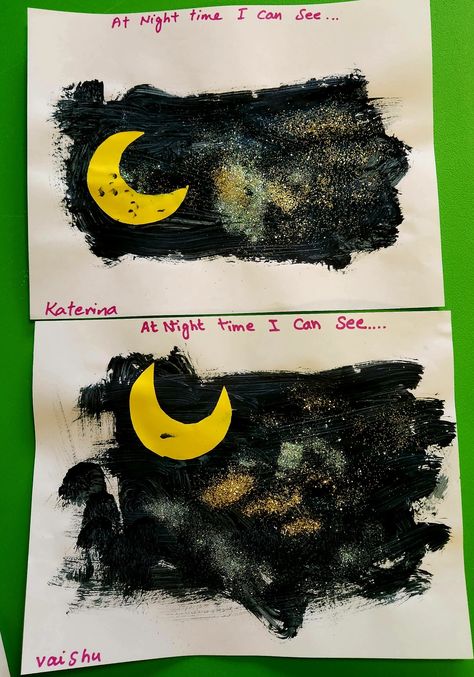 Night And Day Craft, Day And Night Preschool Craft, Night Sky Craft Preschool, Night Time Preschool Activities, Light And Dark Art For Toddlers, Goodnight Moon Craft, Light And Dark Topic Eyfs, Night And Day Activities Preschool, Sky Crafts For Kids