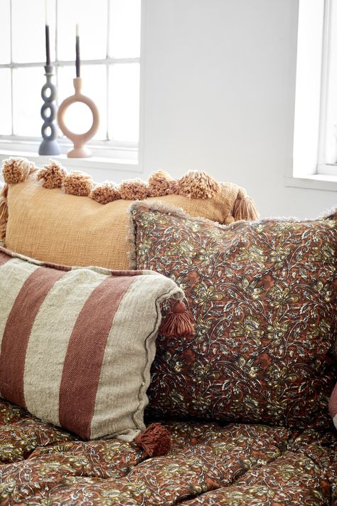 Printed cushions, woven cushions, soft cushions - cushions are a brilliant accessory to renew your living room Woven Cushions, Cotton Mattress, Wicker Tray, Indian Block Print, Printed Cushions, Wooden Dining Tables, North Yorkshire, Banquette, Lounge Areas