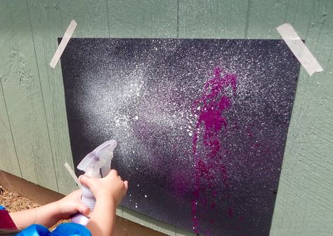 Spray Bottle for Stars Galaxy Painting For Kids, Simple Galaxy Painting, Asb Ideas, Outer Space Crafts, Space Art Projects, Homeschool Space, Space Week, Space Activities For Kids, Space Preschool