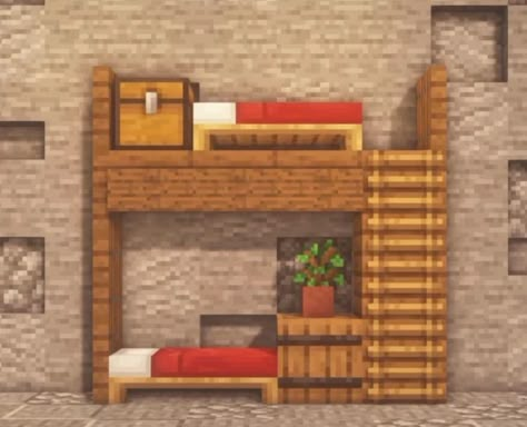 Bunk Bed Minecraft, Minecraft Bunk Bed, Minecraft Bed Ideas, Minecraft Bedding, Minecraft Decoration, Minecraft Interior Design, Minecraft House Plans, Bangunan Minecraft, Minecraft Cottage