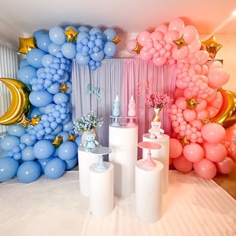 Jobkoo Pink Blue Balloon Garland Arch Kit, Pastel Blue Baby Light Pink Latex Balloons Macaron Pastel Pink Pale Blue Helium Party Balloon for Boys Girls Graduation Birthday Gender Reveal Party Decor Gender Reveal Party Decor, Blue Balloon Garland, Pink Latex, Bow Gender Reveal, Blue Color Combinations, Baby Light, Blue Balloon, Gender Reveal Party Decorations, Garland Arch