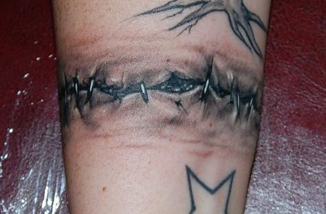 stitches Stitches Tattoo, Skin Tear Tattoo, Ripped Skin Tattoo, Flesh Tattoo, Skin Tattoo, Stitch Tattoo, Polynesian Tattoos, Scar Tattoo, Biomechanical Tattoo