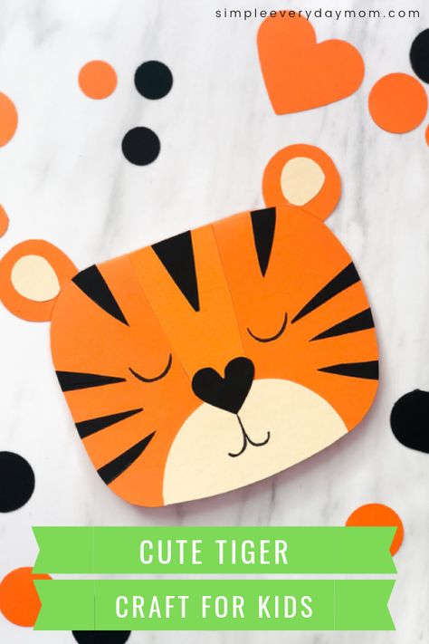 This easy tiger card craft for kids is a fun art project for kindergarten children. It comes with a  free printable template and is a great way to work on fine motor skills.   #simpleeverydaymom #kindergarten #teachingkindergarten #kidscrafts #kidsactivities #craftsforkids #tigercrafts Valentine Paper Crafts, Valentine Card Crafts, Valentine Template, Kindergarten Art Projects, Diy Valentines Cards, Tiger Crafts, Valentine's Day Crafts For Kids, Valentine Crafts For Kids, Handmade Valentine