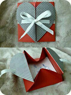 Hart Origami, Origami Letter, Valentines Bricolage, Heart Envelope, Origami Heart, Diy Envelope, Diy Gift Box, Fancy Folds, Diy Box