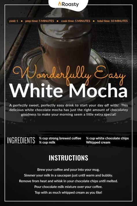 White Chocolate Mocha Recipe, Coffee 101, Vanilla Iced Coffee Recipe, Hot Coffee Recipes, Coffee Dessert Recipes, Summer Coffee Drinks, Mocha Recipes, Coffee Recipes Hot, Vanilla Iced Coffee